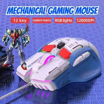 ECHOME Wired Mouse RGB Podsvietenie 12800DPI Esports Hernej Myši 10Button Makro Programovanie Mech Dizajn Mouses pre PC Mouses Hráč