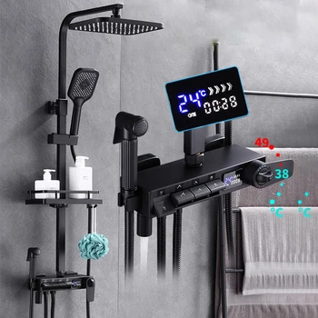 Mosadz digitálny displej, termostatické sprchové batérie, moderné sprchy kúpeľňa, Termostatické stenu sprcha systém
