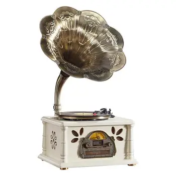 Skutočné drevo phonograph dávnych čistej medi reproduktory LP/USB/FM/ hráč