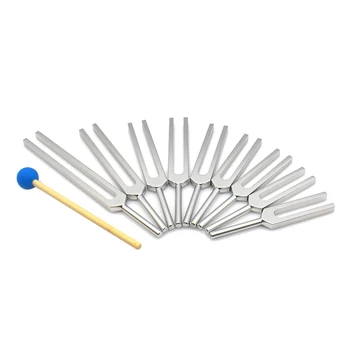 Tuning Fork Set - 9 Ladenie Vidličky pre Liečenie Čakier,Zvukovej Terapie,Držať Telo,Myseľ a Ducha v Dokonalej Harmónii - Strieborná
