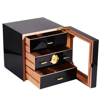 Čierna vysoký lesk klavírny lak cigaru box cigaru kabinetu cédrové drevo, cigary box humidor skrine