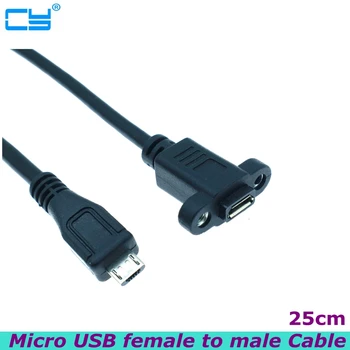 0,25 m Micro USB, USB 2.0 Samec Konektor Micro USB 2.0 Samica Predlžovací Kábel Ihrisku 17.5 mm S skrutky Panel Mount Diera
