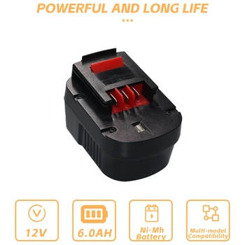 12V 6000mAh Náhradné Nabíjacie Batérie pre Black&Decker A12 A12EX FSB12 FS120B A1712 HP HP12 Ni-MH Vŕtať Nástroje Batérie