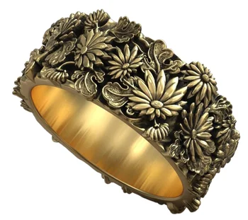 13g Japonský Lebky Kvet Jeseň Tradičné Ornament Kapela Art Úľavu Zlatý Prsteň 925 Pevné Šterlingov Strieborné Prstene