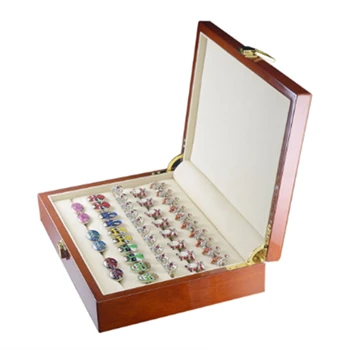 20-30Pairs Kapacita Prstene, Šperky Box Maľované Drevené Zber Display Box Úložný Šperky Zobraziť Okno Pre Mužov