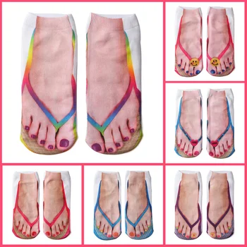 20 Párov/Veľa Nových Zábavnej 3D Vytlačené Prst Flip Flops Lebky Plátno Topánky Vzorované Tvorivé Členkové Ponožky Darček TNSw03