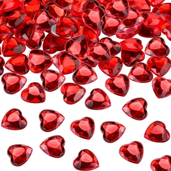 200Piece v Tvare Srdca Valentína Akryl 0.5 Palcový Svadobné Ploché Späť v Tvare Srdca Drahokamu (Červená)