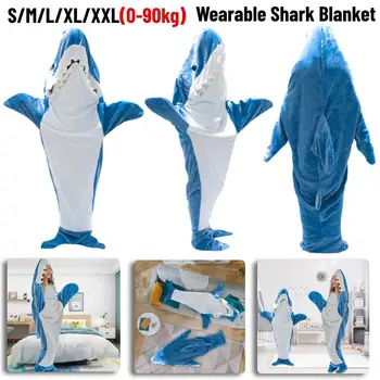 2023 Cartoon Shark Pyžamo Playsuit Deti Rodičov S Kapucňou Teplý Flanel Deka Pyžamo Homesuit Zábavné Oblečenie Pre Voľný Čas Pre Spánok Strany