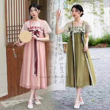 2023 čínsky lepšiu hanfu šaty národnej fázy tanečné šaty retro kvetina tlače ľudové a-line šaty orientálne rozprávky šifón šaty