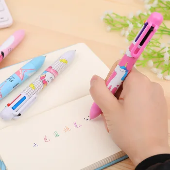 24 Ks Multicolor 6-farebný Guľôčkové Pero Veľkoobchod Tvorivé Cartoon Obľúbené Pero Tlač Jednorožec Flamingo Papiernictvo Veľkoobchod