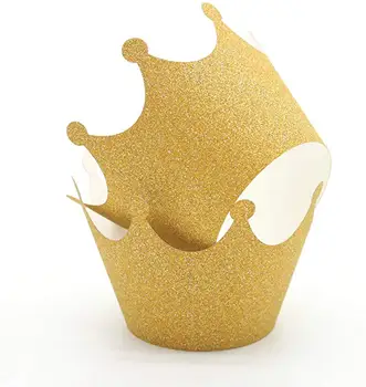 25pcs Lesk Zlatú Korunu Piecť Tortu Papierové Poháre Líniové Cupcake Obaly Muffin Držiteľ Prípade Svadby, Narodeniny, Party Dekorácie