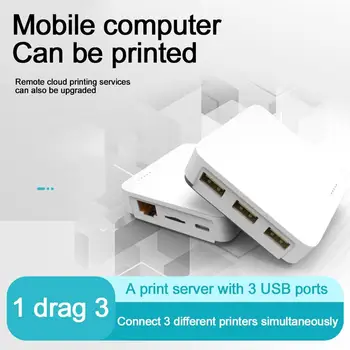 3 Porty USB Network Print Server Pre Viaceré USB Tlačiarne Adaptér, Vhodný Pre pre Windows, MAC, IOS A Android Systémy