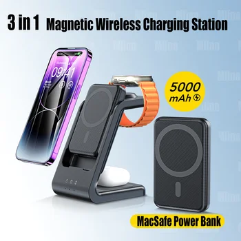 3 V 1 Magnetické Power Bank PD20W 15W Bezdrôtovú Nabíjačku Stanice Vonkajšieho Pomocného Batérie Pre Mag-Bezpečné iPhone 14 13 Apple Hodinky