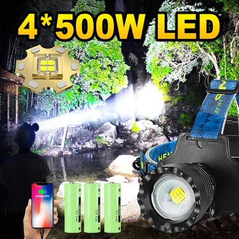 4*500W 8000000LM LED High Power Svetlomet Silný Reflektor USB Rechargable Nepremokavé Super Svetlé Svietidla Vedúci Pochodeň Fishlight