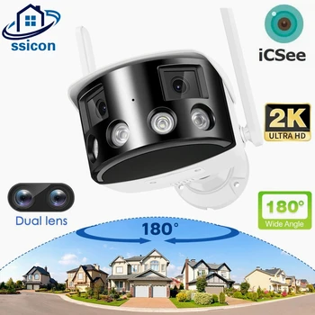 4MP 2K Dual Objektívom ICSee Vonkajšie Smart Home Fotoaparát 180 Stupňový Výhľad Bezpečnostnú Ochranu Vodotesný Bezdrôtová WIFI IP Kamera