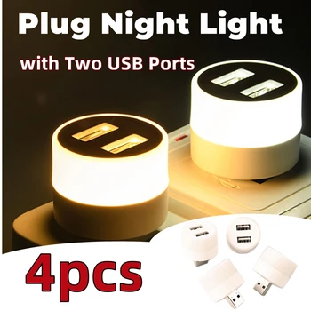 4PCS LED Plug Nočné Svetlo 5V Malé Okrúhle s Dva Porty USB, Mini USB LED Lampu, Spálňa, Kúpeľňa Škôlky, Kuchyňa Čítanie Vnútorné
