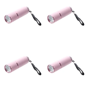 4X Vonkajšie Mini Ružová Gumy Potiahnuté 9-LED Baterka Horák
