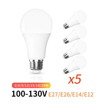5 ks/veľa LED Lampa 100-130V E27 E26 E12 E14 3W LED Žiarovka 6W 9W 12W 15W 18W 20W Led Žiarovky Bombillas Led Vnútorné Osvetlenie
