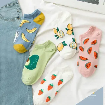 5 Párov Dámske Vtipné Ponožky Jarné A Jesenné Ovocie Ponožky Avokádo Citrón Jahoda Banán Harajuku Bežné Ponožky