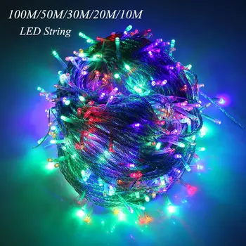 5M 10 M 20 M 30 M 50 M 100 M Nové LED Víla String Svetlo Vonkajšie Nepremokavé AC220V String Girlandy Na Vianočné Svadba Vianočný Večierok