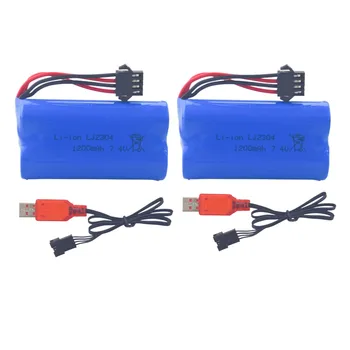 7.4 V 1200mAh SM-4P Plug Nabíjateľná Batéria S USB Nabíjací Kábel Pre EC08 RC Hračky Autá, Off-Road Vozidlá, RC Lode Batérie