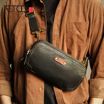 AETOO Kožené náprsné tašky, pánske spojka, cowhide jednoduchý messenger taška, veľká-kapacita mobilný telefón taška