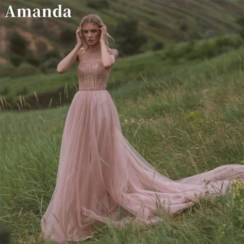 Amanda Elegantné Nahé Ružová Vestidos De Noche Boho A-line فساتين مناسبة رسمية Sexy Ramienok Tylu Prom Šaty 2023