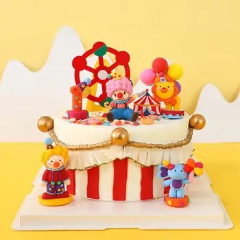 Cirkus Klaun Cake Decoration Slon, Lev 1. Narodeniny Dekor Tortu Jeden Rok Starý Narodeniny Dieťa Krst Tortu Vňaťou Dieťa Dary