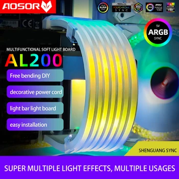 COOLMOON AOSOR AL200 Svetelné Pásy PC Podsvietenie Flexibilný LED Pás Svetla, 5V ARGB Aura Sync Rozšírenie Ohybný pre 24PIN Doska