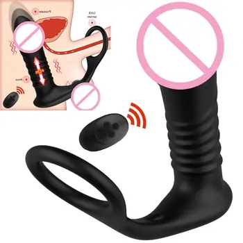 Diaľkové Teleskopická Zadok Análny Plug Vibrátor Sexuálne Hračky pre Mužov Gay Dildo Tlačením Prostaty Masér Penis Krúžok Oneskorenie Ejakulácie 18