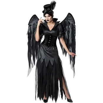Extravagantné Black Devil Cosplay Kostým pre Ženy Upír Dark Angel Šaty s Krídlami Dospelých Klasické Halloween Party Maškarný