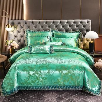 High-end Luxusný Žakárové posteľná bielizeň Set Home Kráľovná King Size posteľ nastaviť 4pcs Perinu obliečky na Vankúše Posteľ List Nastaviť Smaragdovo Zelená