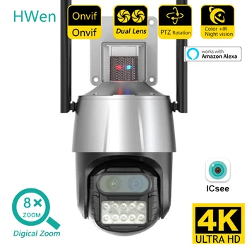 HWEN 8MP 4K IP Kamera, Bezdrôtové WiFi Bezpečnostné Kamery Dual-Šošovky, Farebné Nočné Videnie Dohľadu Fotoaparát 8X Digitálny Zoom Vonkajšie