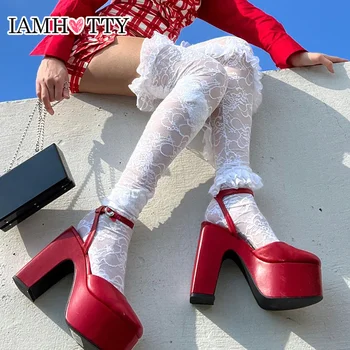 IAMHOTTY Lolita stspoločnosťou yle Krúži Prehrabať Čipky Kolená, Pančuchy Biela Kawaii Japonskom Štýle Sexi Stehná Vysoké Ponožky College Roztomilé Ponožky