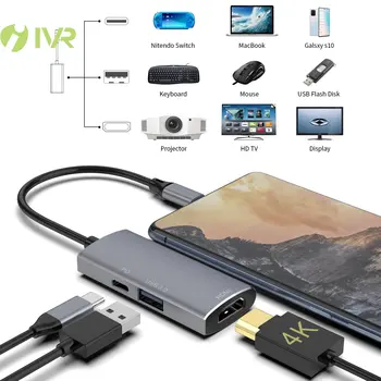 IVR USB C Hub Dokovacej Stanici 3-v-1 HDMI 4k HD PD Rýchle Nabíjanie USB 3.0 Rozhranie Typu C, HDMI a PD a USB3.0 C03-3