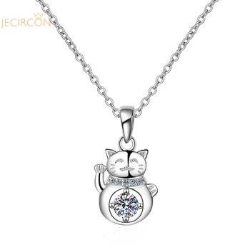 JECIRCON Skutočné 0.3 ct Moissanite Náhrdelník pre Ženy Vynikajúce Cut-Diamond Peniaze Mačka Prívesok 925 Sterling Silver Jemné Jerwelry