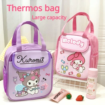 Kawaii Sanrio Hello Kitty Cinnamoroll Kuromi Termosky Taška Veľká-kapacita Cartoon Thermal Bag Študent Lunch Box Ručné Obed Taška