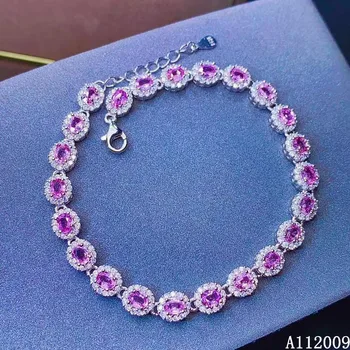 KJJEAXCMY jemné šperky 925 sterling silver vykladané prírodný ružový zafír náramok elegantné ženy náramok podporu testovania