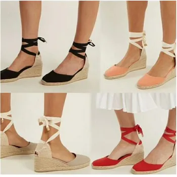 Klin Nízke Podpätky Sandále Pre Ženy 2023 Podpora Predaja Denim 0-3 cm Bežné Plátno Pokryté Sapato Feminino Sandalias Mujer