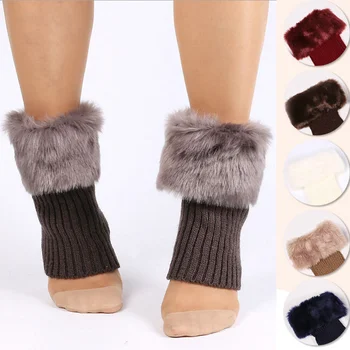 Krátke Teplé Ženy Farbou Leg Warmers Umelú Kožušinu Zimné Putá Háčkovanie Pletené Ponožky, Topánky Leg Warmers