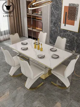 Luxusné dovezené rock tanier jedálenský stôl Moderný jednoduchý taliansky jedálenský stôl Obdĺžnikový jedálenský stôl a stoličky zmes