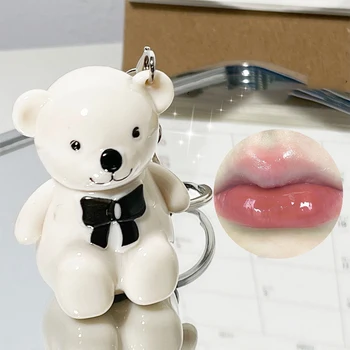 Matný Zamatový Lip Glaze Roztomilý Medveď Keychain Prívesok Tekutý Rúž Popola Ružový Lesk Na Pery Nude Nepremokavé Lip Tint Blato Kozmetické