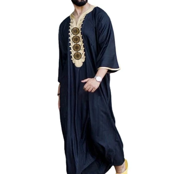Moslimské Šaty pre Pánske Dlhý Rukáv Vytlačené Dubaj Tričko Kaftan Thobe Šaty, Šaty Rovno Voľný čas Závod Štýl Oblečenie