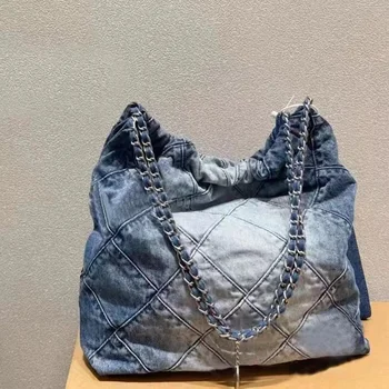 Móda Nové Denim 22 Taška Luxusné Veľké Tote Taška pre Ženy Autor Reťaze Veľká Taška cez Rameno Lady Cross Body Bag Blue Denim Peňaženky