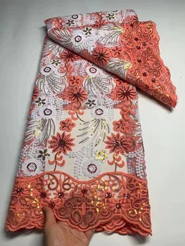 Najnovšie Afriky Čipky Textílie Flitrami 2023 Vysokú Kvalitu Výšivky Pre Ženy, Svadobné Party Šaty Oka Textílie 5 Metrov Ženy Oblečenie