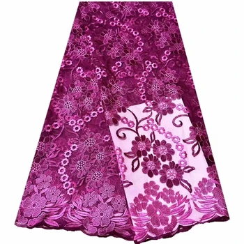 Najnovšie Afriky Čistý Čipky Textílie 5Yards Ružovej Čipky Materiál Výšivky Tylu francúzsky Oka Čipky Textílie Na Svadby