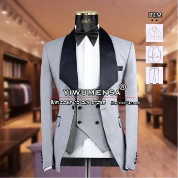 Najnovšie Dizajn, taliansky pánske Obleky Sivá Formálne Business Úrad Práce Nosenie 3 Kusy Nevesty Svadobné Smoking, šité na Mieru, Ropa Hombre