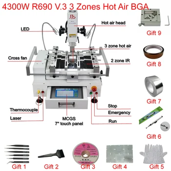Nová Verzia LY R690 V. 3 BGA Prepracovať Stanice Spájkovacie Stanice 3 Zóny Horúci Vzduch Dotykový Displej S Laserový Bod 4300W EÚ Plug