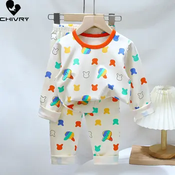 Nové 2023 Deti Chlapci Dievčatá Pyžamo Sady Cartoon Dlhý Rukáv Lycra T-Shirt Topy s Nohavice Detské Jar Jeseň Sleepwear Oblečenie