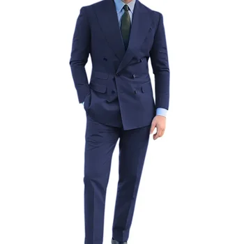 Námornícka Modrá Muži Obleky Dvojité Breasted 2023 Najnovšie Dizajn, Čierne Tlačidlo Nevesty Svadobné Tuxedos Najlepší Kostým Homme 2 Kusy